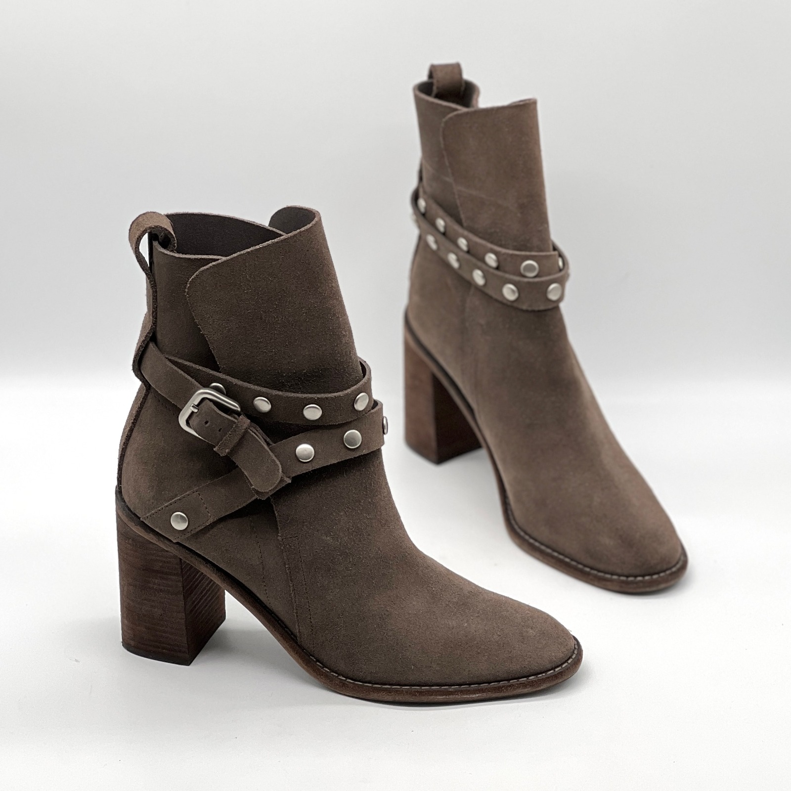 See By Chloe Janis Suede Studded Boot Womens 39 8.5 Taupe Suede Ankle Strap